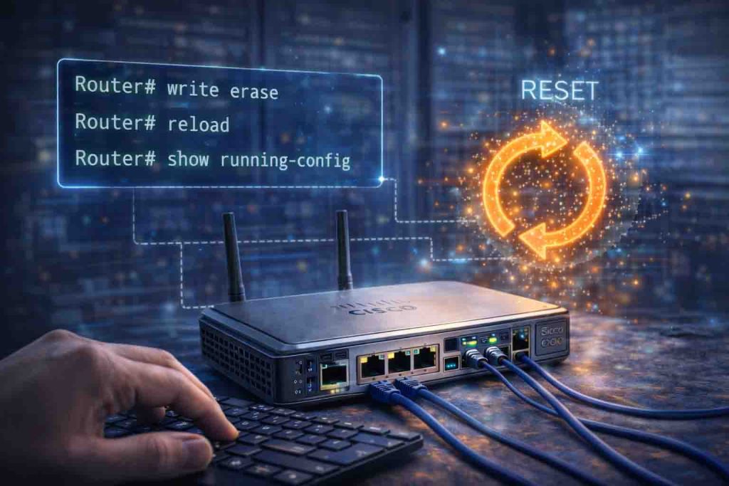 فرآیند ریست تنظیمات روتر سیسکو با استفاده از دستورات CLI در محیط ترمینال