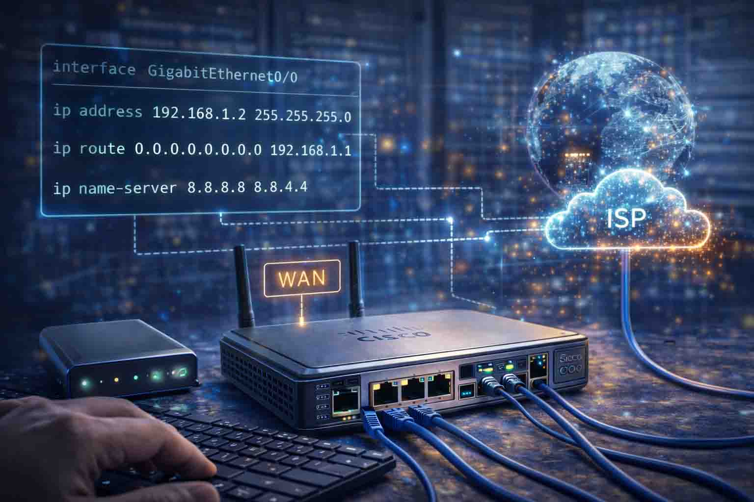 فرآیند پیکربندی WAN در روتر سیسکو برای اتصال به مودم و ISP