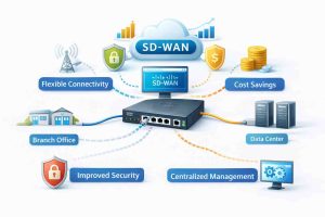 نمودار دوبعدی که مزایای روترهای سیسکو با قابلیت SD-WAN را نشان میدهد، از جمله کاهش هزینهها، بهبود عملکرد، امنیت پیشرفته، و مدیریت متمرکز.