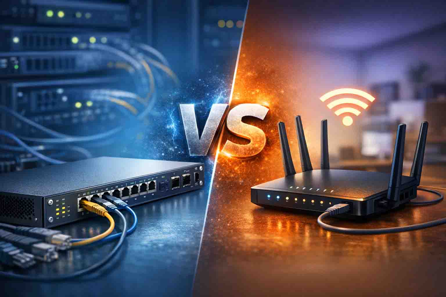 مقایسه سوئیچ شبکه و روتر وای فای، سوئیچ با پورت‌های اترنت و روتر با آنتن‌های وای فای