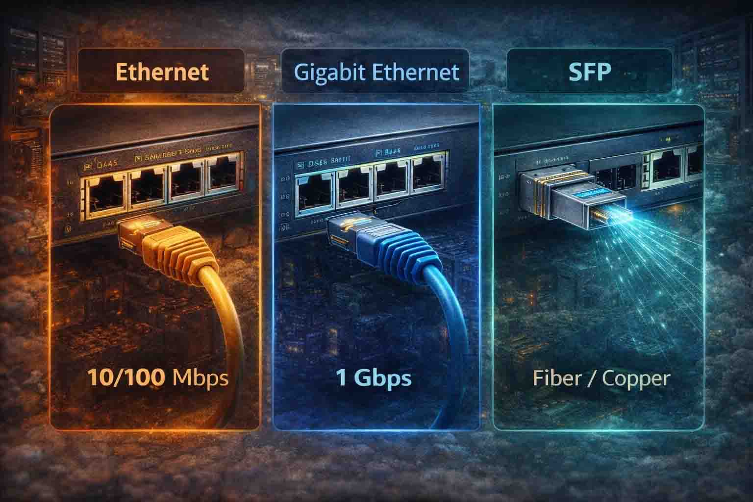 مقایسه پورت‌های اترنت، گیگابیت و SFP در سوئیچ شبکه
