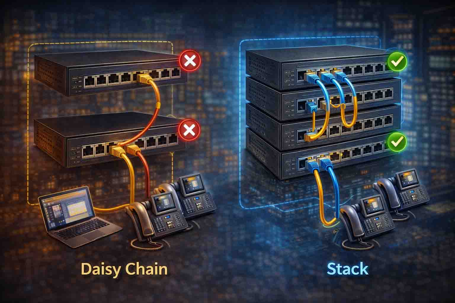مقایسه اتصال سوئیچ‌ها به‌صورت Stack و Daisy Chain