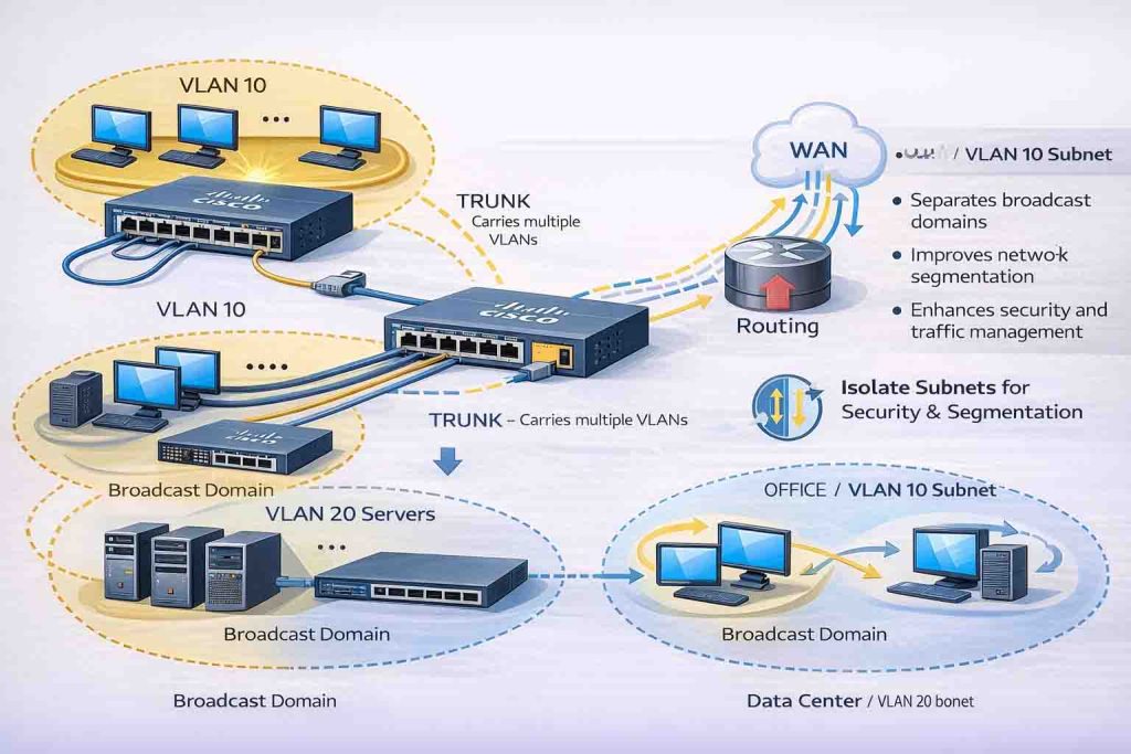 نمایش عملی مفهوم VLAN و نقش آن در جداسازی Broadcast Domain و بهبود امنیت شبکه