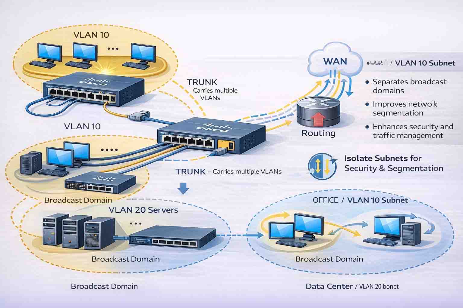 نمایش عملی مفهوم VLAN و نقش آن در جداسازی Broadcast Domain و بهبود امنیت شبکه