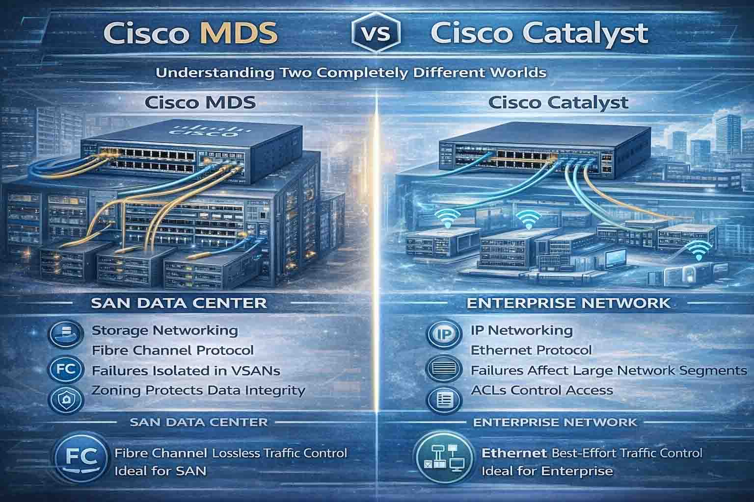 مقایسه معماری و کاربرد سوئیچ‌های Cisco MDS و Catalyst در دیتاسنتر