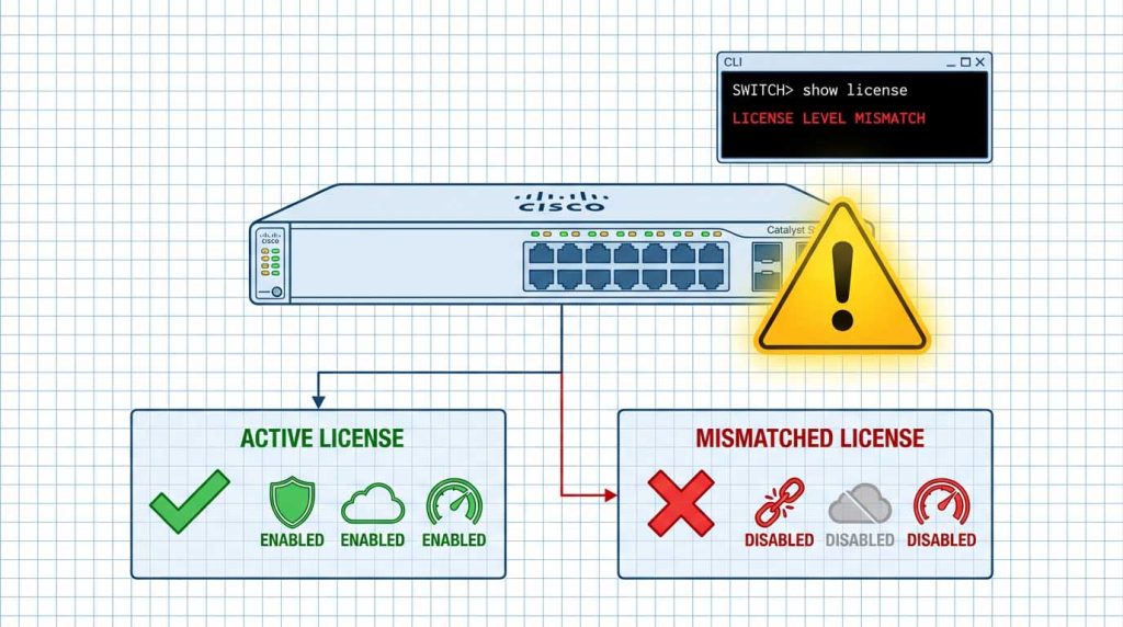تحلیل رفتاری خطای عدم تطابق سطح لایسنس در سوئیچهای نسل جدید سیسکو
