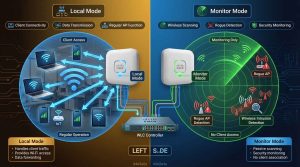 تفاوت بین Local Mode و Monitor Mode در اکسس پوینت‌های Cisco WLC برای مدیریت شبکه وایرلس، شامل سرویس‌دهی مستقیم کاربران و پایش امنیتی و تحلیل محیط