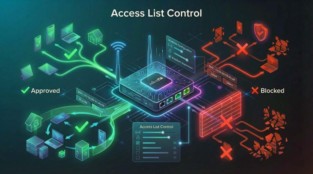 کنترل دسترسی کاربران وایفای با Access List در MikroTik