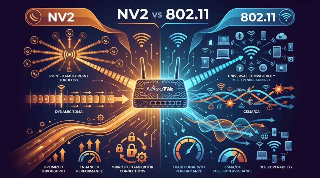 تفاوت NV2 و 802.11 در لینکهای وایرلس MikroTik با تمرکز بر عملکرد و پایداری شبکه