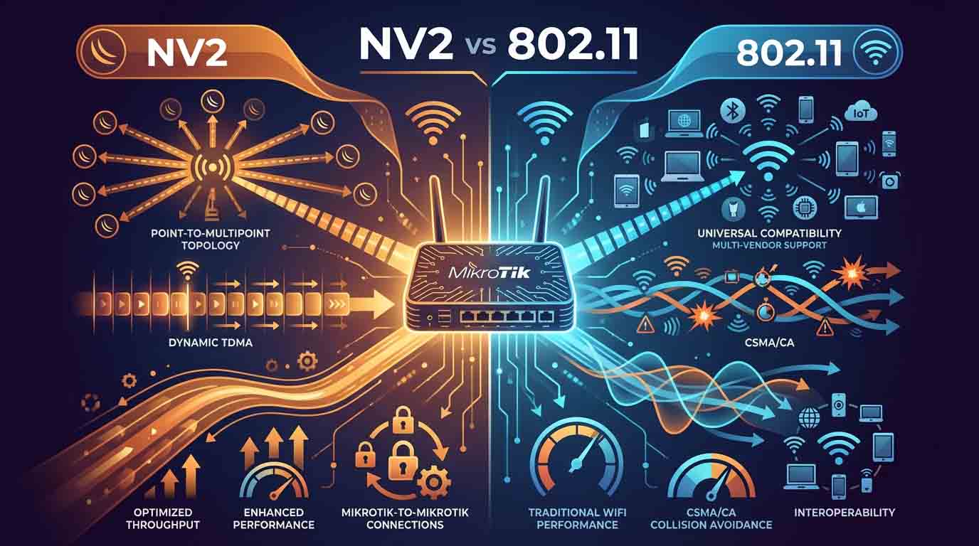 تفاوت NV2 و 802.11 در لینک‌های وایرلس MikroTik با تمرکز بر عملکرد و پایداری شبکه