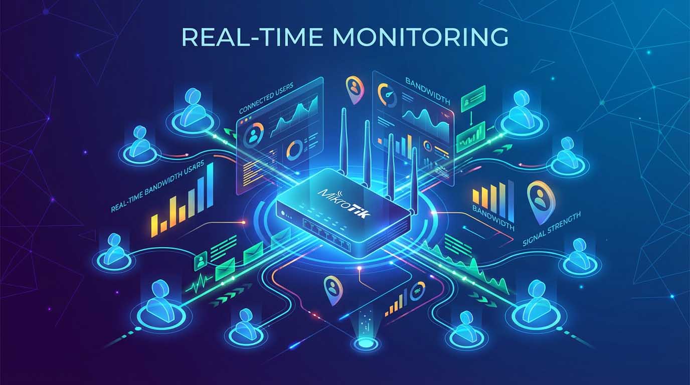 راهنمای مانیتورینگ لحظه‌ای کاربران وای‌فای در MikroTik به‌صورت Real-Time
