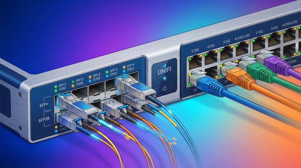 اتصال پورتهای SFP و RJ45 در سوئیچهای یوبیکیوتی و نقش آنها در معماری و جریان ترافیک شبکه