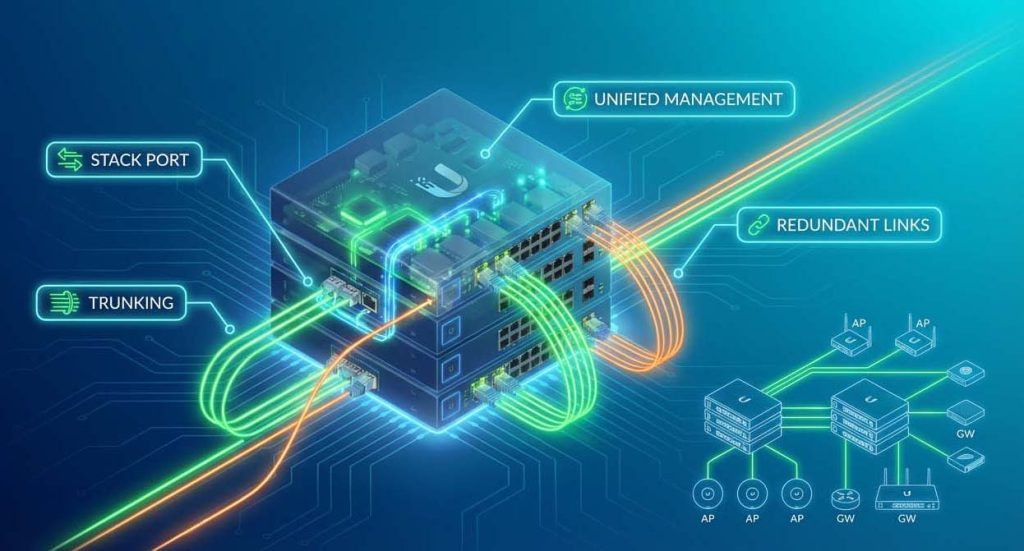 قابلیت Stack در سوئیچ‌های یوبیکیوتی و نقش آن در مدیریت متمرکز و افزایش ظرفیت شبکه