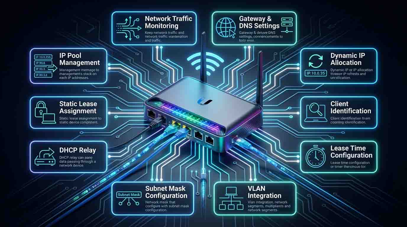 DHCP در مودم و روترهای یوبیکیوتی و نقش آن در تخصیص هویت شبکه، مدیریت IP و طراحی معماری شبکه‌های حرفه‌ای