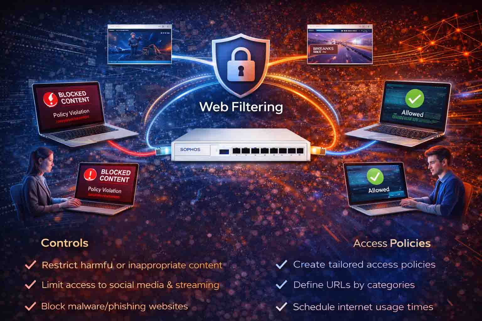 پیاده‌سازی Web Filtering و کنترل اینترنت کاربران در فایروال Sophos