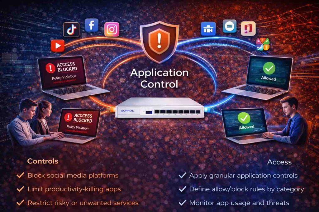 تنظیم Application Control در Sophos برای محدود کردن شبکه‌های اجتماعی و اپ‌ها