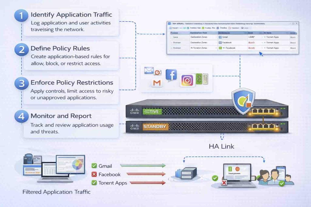 آموزش طراحی Policyهای امنیتی مبتنی بر Application در Cisco Firepower شامل شناسایی اپلیکیشنها، تنظیم Access Control و کنترل دقیق ترافیک لایه ۷