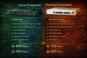 مقایسه Cisco Firepower و Fortinet FortiGate از نظر قابلیتهای امنیتی، معماری طراحی و عملکرد پردازشی در شبکههای سازمانی