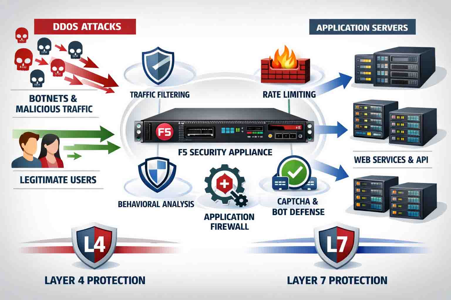 آموزش جلوگیری از حملات DDoS لایه ۴ و ۷ با F5؛ کنترل نرخ، مدیریت TCP و محافظت لایه اپلیکیشن