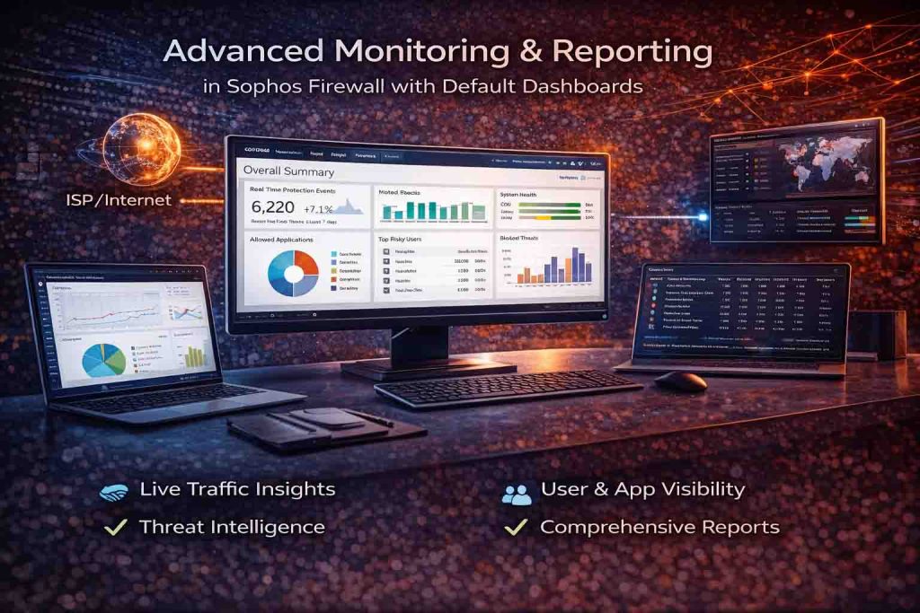 مانیتورینگ و گزارش‌گیری پیشرفته در فایروال Sophos با داشبوردهای پیش‌فرض