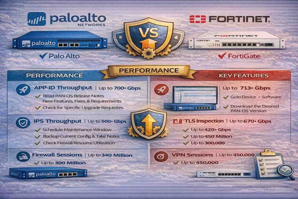 مقایسه فنی فایروال پالو آلتو و FortiGate از نظر Performance و قابلیتها با تمرکز بر معماری پردازش ترافیک، App-ID، SSL Decryption و مدیریت Policyها