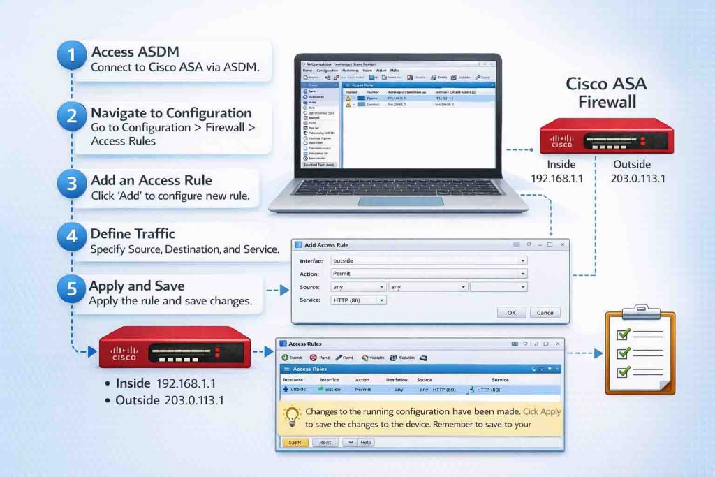 آموزش گامبهگام تنظیم Basic Access Policy در Cisco ASA شامل NAT و ACL