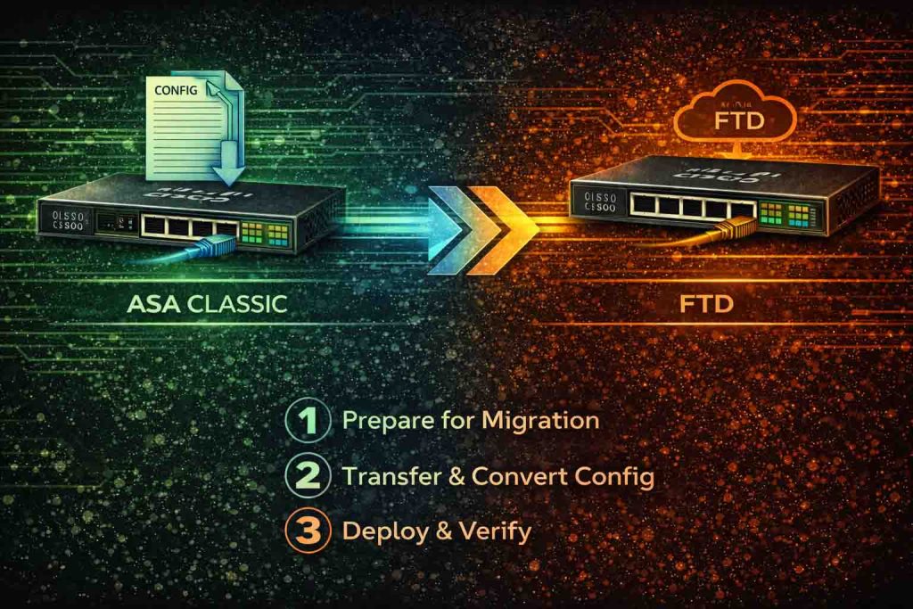 آموزش Upgrade و Migration از Cisco ASA کلاسیک به Cisco Firepower Threat Defense شامل تحلیل کانفیگ، انتقال Policy و اجرای Cutover مرحلهای