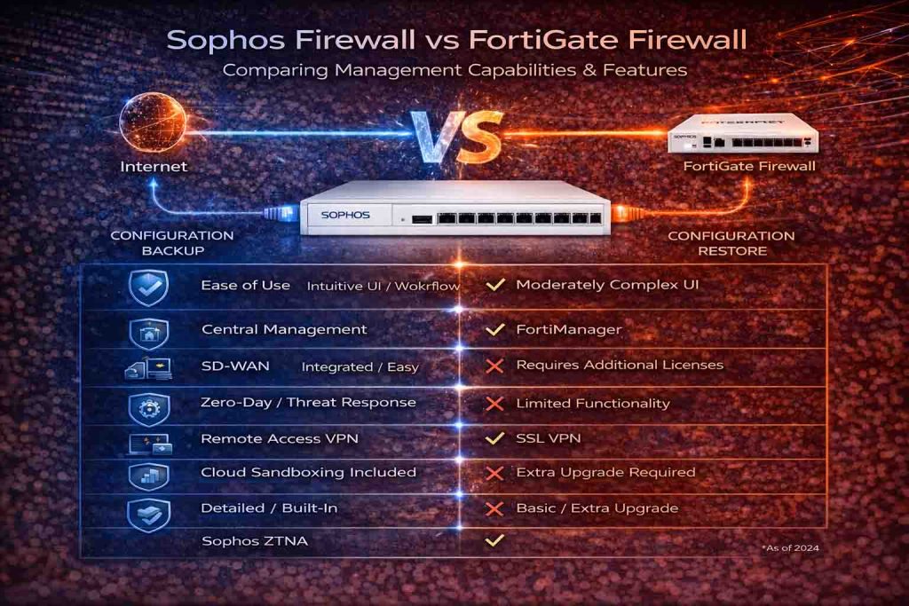 مقایسه فایروال Sophos و FortiGate از نظر مدیریت، رابط کاربری و قابلیت‌های امنیتی