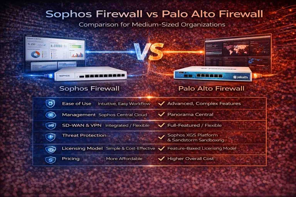 مقایسه فایروال Sophos و Palo Alto برای سازمان‌های متوسط از نظر مدیریت و امنیت