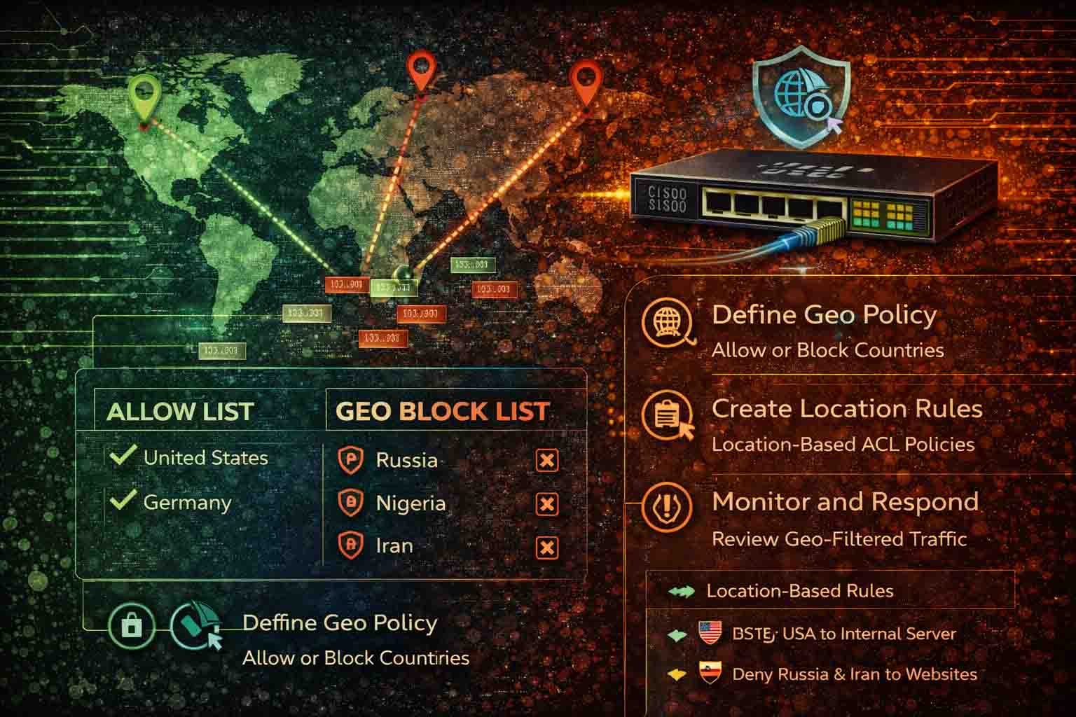 راه‌اندازی Geo-Blocking و Policy مبتنی بر موقعیت جغرافیایی در Cisco Secure Firewall برای کاهش سطح حمله اینترنتی