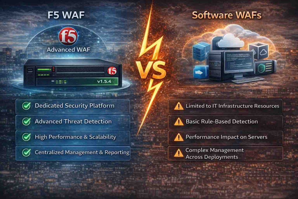 نمایش تفاوتهای F5 WAF و WAFهای نرمافزاری از نظر عمق تحلیل، مزایا و محدودیتها