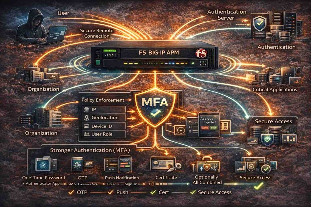 نمایش معماری F5 APM برای راهاندازی Multi-Factor Authentication و حفاظت از اپلیکیشنهای حیاتی