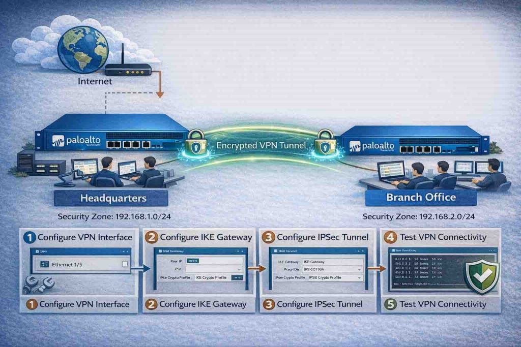 آموزش عملی پیادهسازی Site to Site VPN در فایروال پالو آلتو با تمرکز بر معماری IPsec، Tunnel Interface و تنظیمات پایدار سازمانی
