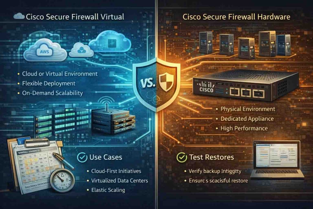 مقایسه Cisco Secure Firewall Virtual با نسخه سختافزاری در محیطهای Cloud و زیرساختهای مجازی از نظر معماری و کارایی