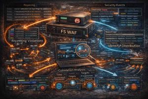 نمایش فرآیند تحلیل Log و Event در F5 WAF برای کشف الگوهای حمله و بهبود سیاستهای امنیتی