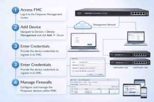 آموزش یکپارچه‌سازی FMC با فایروال‌های Cisco Firepower شامل ثبت FTD، تنظیم ارتباط مدیریتی و Deploy سیاست‌های امنیتی متمرکز