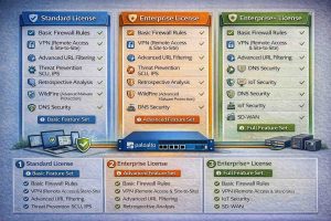 معرفی انواع لایسنس فایروال پالو آلتو و تفاوت هر کدام در فیچرهای امنیتی شامل Threat Prevention، WildFire، URL Filtering و GlobalProtect