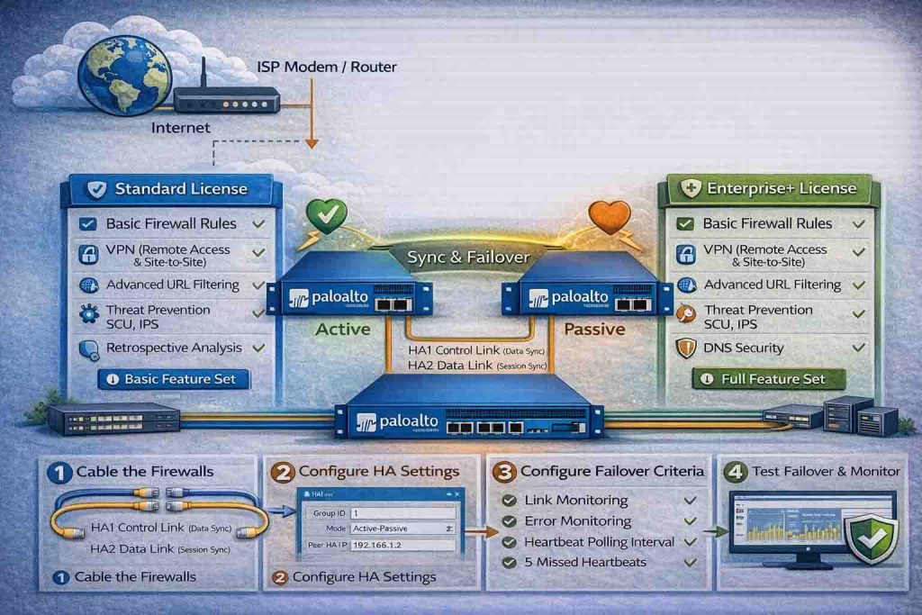 پیادهسازی High Availability بهصورت Active/Passive در فایروالهای پالو آلتو با تمرکز بر معماری پایدار، Failover بدون اختلال و همگامسازی Sessionها
