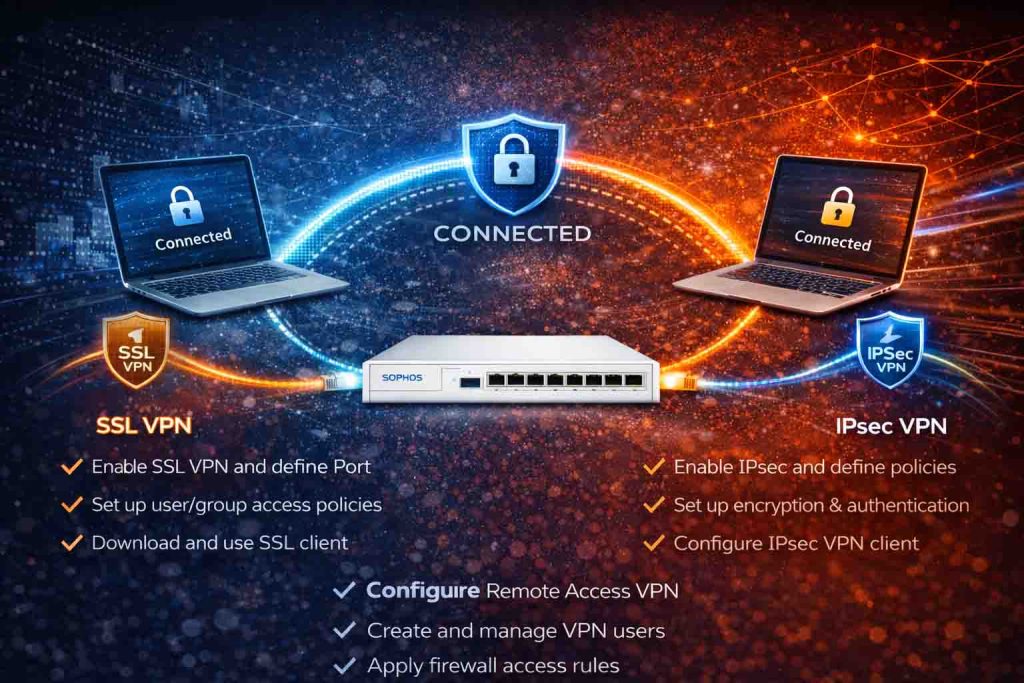 آموزش راه‌اندازی Remote Access VPN شامل SSL VPN و IPsec روی فایروال Sophos
