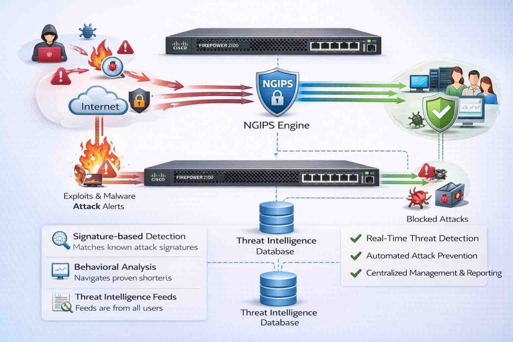 آموزش پیادهسازی NGIPS روی Cisco Firepower شامل فعالسازی Threat License، تنظیم Intrusion Policy و مانیتورینگ حملات برای تشخیص و جلوگیری از تهدیدات شبکهای