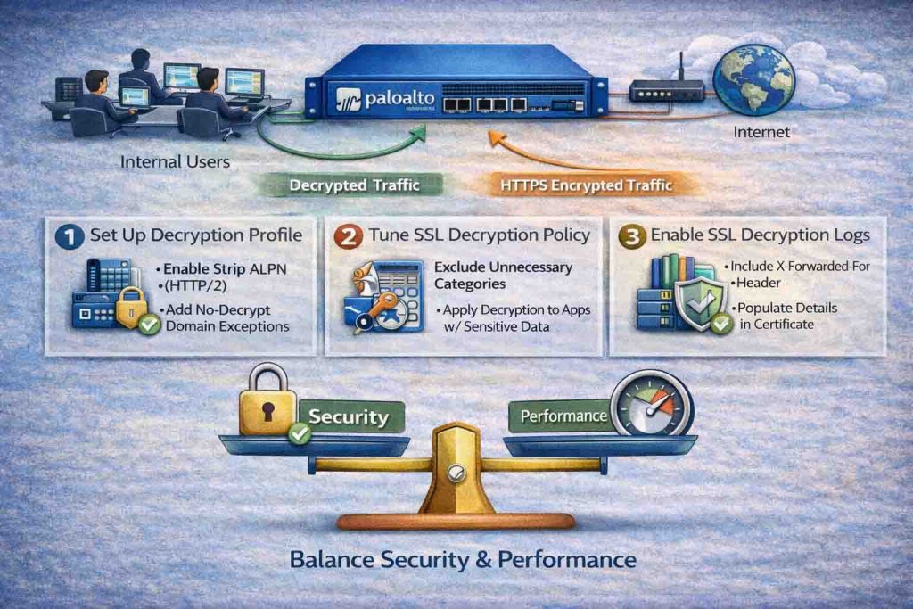 بهترین تنظیمات SSL Decryption در فایروال پالو آلتو برای ایجاد تعادل بین امنیت شبکه و Performance با رویکرد مبتنی بر ریسک و معماری اصولی