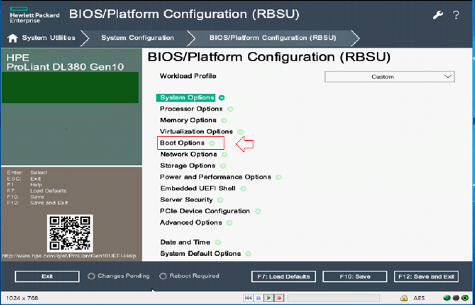 صفحه تنظیمات BIOS در سرورهای HPE