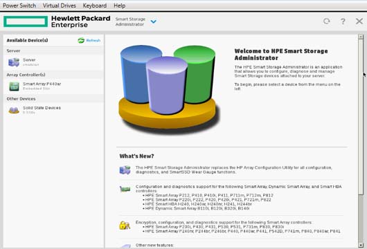 نمای ابزار Smart Storage Administrator در سرور HP