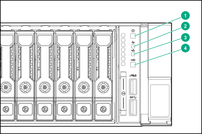 چراغ UID آبی در پنل جلوی سرور HPE